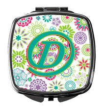 Load image into Gallery viewer, Letter D Flowers Pink Teal Green Initial Compact Mirror – Stylish Purse Mirror with Artistic Covers CJ2011-DSCM