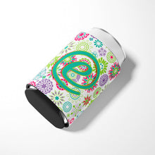 Load image into Gallery viewer, Letter E Flowers Pink Teal Green Initial Can or Bottle Hugger CJ2011-ECC