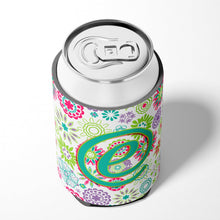 Load image into Gallery viewer, Letter E Flowers Pink Teal Green Initial Can or Bottle Hugger CJ2011-ECC