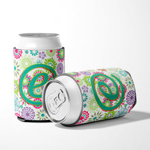 Load image into Gallery viewer, Letter E Flowers Pink Teal Green Initial Can or Bottle Hugger CJ2011-ECC
