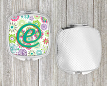 Load image into Gallery viewer, Letter E Flowers Pink Teal Green Initial Compact Mirror – Stylish Purse Mirror with Artistic Covers CJ2011-ESCM