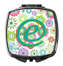 Load image into Gallery viewer, Letter E Flowers Pink Teal Green Initial Compact Mirror – Stylish Purse Mirror with Artistic Covers CJ2011-ESCM