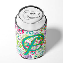 Load image into Gallery viewer, Letter F Flowers Pink Teal Green Initial Can or Bottle Hugger CJ2011-FCC