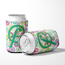 Load image into Gallery viewer, Letter F Flowers Pink Teal Green Initial Can or Bottle Hugger CJ2011-FCC
