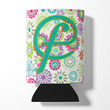 Load image into Gallery viewer, Letter F Flowers Pink Teal Green Initial Can or Bottle Hugger CJ2011-FCC