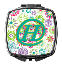 Load image into Gallery viewer, Letter H Flowers Pink Teal Green Initial Compact Mirror – Stylish Purse Mirror with Artistic Covers CJ2011-HSCM