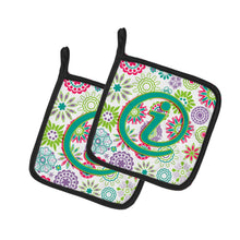 Load image into Gallery viewer, Letter I Flowers Pink Teal Green Initial Pot Holders - Set of 2 - Heat-Resistant Kitchen Essentials CJ2011-IPTHD