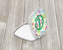 Load image into Gallery viewer, Letter I Flowers Pink Teal Green Initial Compact Mirror – Stylish Purse Mirror with Artistic Covers CJ2011-ISCM