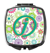 Load image into Gallery viewer, Letter J Flowers Pink Teal Green Initial Compact Mirror – Stylish Purse Mirror with Artistic Covers CJ2011-JSCM