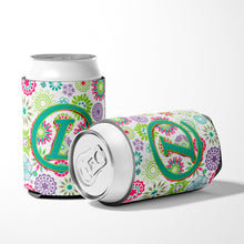 Load image into Gallery viewer, Letter L Flowers Pink Teal Green Initial Can or Bottle Hugger CJ2011-LCC