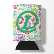 Load image into Gallery viewer, Letter L Flowers Pink Teal Green Initial Can or Bottle Hugger CJ2011-LCC