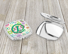 Load image into Gallery viewer, Letter L Flowers Pink Teal Green Initial Compact Mirror – Stylish Purse Mirror with Artistic Covers CJ2011-LSCM