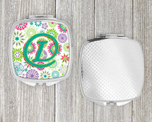 Load image into Gallery viewer, Letter L Flowers Pink Teal Green Initial Compact Mirror – Stylish Purse Mirror with Artistic Covers CJ2011-LSCM