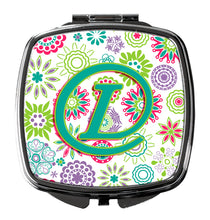Load image into Gallery viewer, Letter L Flowers Pink Teal Green Initial Compact Mirror – Stylish Purse Mirror with Artistic Covers CJ2011-LSCM