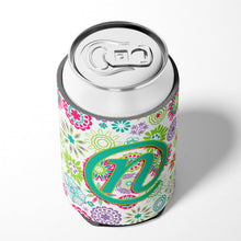 Load image into Gallery viewer, Letter N Flowers Pink Teal Green Initial Can or Bottle Hugger CJ2011-NCC
