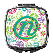 Load image into Gallery viewer, Letter N Flowers Pink Teal Green Initial Compact Mirror – Stylish Purse Mirror with Artistic Covers CJ2011-NSCM