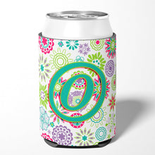Load image into Gallery viewer, Letter O Flowers Pink Teal Green Initial Can or Bottle Hugger CJ2011-OCC
