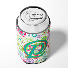 Load image into Gallery viewer, Letter P Flowers Pink Teal Green Initial Can or Bottle Hugger CJ2011-PCC
