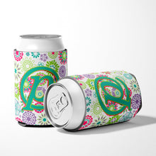 Load image into Gallery viewer, Letter P Flowers Pink Teal Green Initial Can or Bottle Hugger CJ2011-PCC