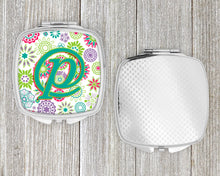 Load image into Gallery viewer, Letter P Flowers Pink Teal Green Initial Compact Mirror – Stylish Purse Mirror with Artistic Covers CJ2011-PSCM