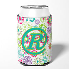 Load image into Gallery viewer, Letter R Flowers Pink Teal Green Initial Can or Bottle Hugger CJ2011-RCC