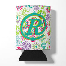 Load image into Gallery viewer, Letter R Flowers Pink Teal Green Initial Can or Bottle Hugger CJ2011-RCC