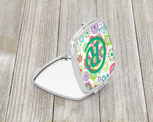 Load image into Gallery viewer, Letter R Flowers Pink Teal Green Initial Compact Mirror – Stylish Purse Mirror with Artistic Covers CJ2011-RSCM