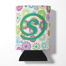 Load image into Gallery viewer, Letter S Flowers Pink Teal Green Initial Can or Bottle Hugger CJ2011-SCC