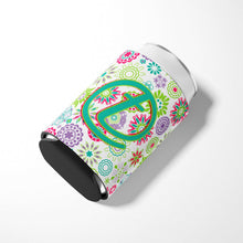 Load image into Gallery viewer, Letter T Flowers Pink Teal Green Initial Can or Bottle Hugger CJ2011-TCC