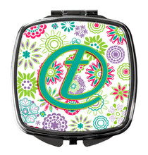 Load image into Gallery viewer, Letter T Flowers Pink Teal Green Initial Compact Mirror – Stylish Purse Mirror with Artistic Covers CJ2011-TSCM