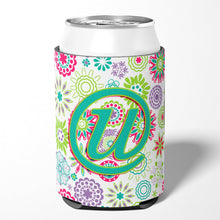 Load image into Gallery viewer, Letter U Flowers Pink Teal Green Initial Can or Bottle Hugger CJ2011-UCC