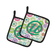 Load image into Gallery viewer, Letter U Flowers Pink Teal Green Initial Pot Holders - Set of 2 - Heat-Resistant Kitchen Essentials CJ2011-UPTHD