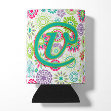 Load image into Gallery viewer, Letter V Flowers Pink Teal Green Initial Can or Bottle Hugger CJ2011-VCC