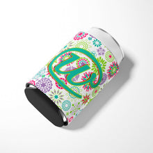 Load image into Gallery viewer, Letter W Flowers Pink Teal Green Initial Can or Bottle Hugger CJ2011-WCC