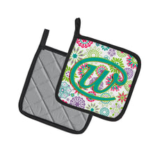 Load image into Gallery viewer, Letter W Flowers Pink Teal Green Initial Pot Holders - Set of 2 - Heat-Resistant Kitchen Essentials CJ2011-WPTHD