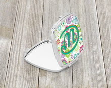 Load image into Gallery viewer, Letter W Flowers Pink Teal Green Initial Compact Mirror – Stylish Purse Mirror with Artistic Covers CJ2011-WSCM