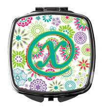 Load image into Gallery viewer, Letter X Flowers Pink Teal Green Initial Compact Mirror – Stylish Purse Mirror with Artistic Covers CJ2011-XSCM