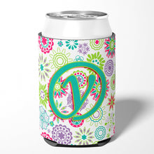 Load image into Gallery viewer, Letter Y Flowers Pink Teal Green Initial Can or Bottle Hugger CJ2011-YCC