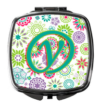 Load image into Gallery viewer, Letter Y Flowers Pink Teal Green Initial Compact Mirror – Stylish Purse Mirror with Artistic Covers CJ2011-YSCM