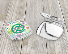 Load image into Gallery viewer, Letter Z Flowers Pink Teal Green Initial Compact Mirror – Stylish Purse Mirror with Artistic Covers CJ2011-ZSCM