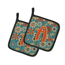 Load image into Gallery viewer, Letter A Flowers Retro Blue Pot Holders - Set of 2 - Heat-Resistant Kitchen Essentials CJ2012-APTHD