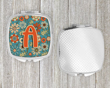 Load image into Gallery viewer, Letter A Flowers Retro Blue Compact Mirror – Stylish Purse Mirror with Artistic Covers CJ2012-ASCM