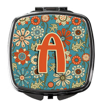 Load image into Gallery viewer, Letter A Flowers Retro Blue Compact Mirror – Stylish Purse Mirror with Artistic Covers CJ2012-ASCM