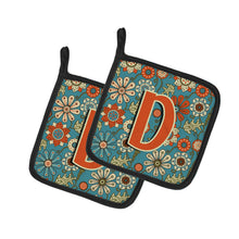Load image into Gallery viewer, Letter D Flowers Retro Blue Pot Holders - Set of 2 - Heat-Resistant Kitchen Essentials CJ2012-DPTHD