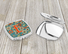 Load image into Gallery viewer, Letter E Flowers Retro Blue Compact Mirror – Stylish Purse Mirror with Artistic Covers CJ2012-ESCM