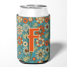 Load image into Gallery viewer, Letter F Flowers Retro Blue Can or Bottle Hugger CJ2012-FCC