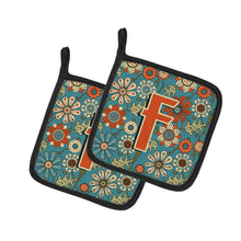 Load image into Gallery viewer, Letter F Flowers Retro Blue Pot Holders - Set of 2 - Heat-Resistant Kitchen Essentials CJ2012-FPTHD