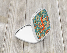 Load image into Gallery viewer, Letter F Flowers Retro Blue Compact Mirror – Stylish Purse Mirror with Artistic Covers CJ2012-FSCM