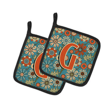 Load image into Gallery viewer, Letter G Flowers Retro Blue Pot Holders - Set of 2 - Heat-Resistant Kitchen Essentials CJ2012-GPTHD