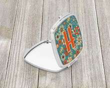 Load image into Gallery viewer, Letter H Flowers Retro Blue Compact Mirror – Stylish Purse Mirror with Artistic Covers CJ2012-HSCM